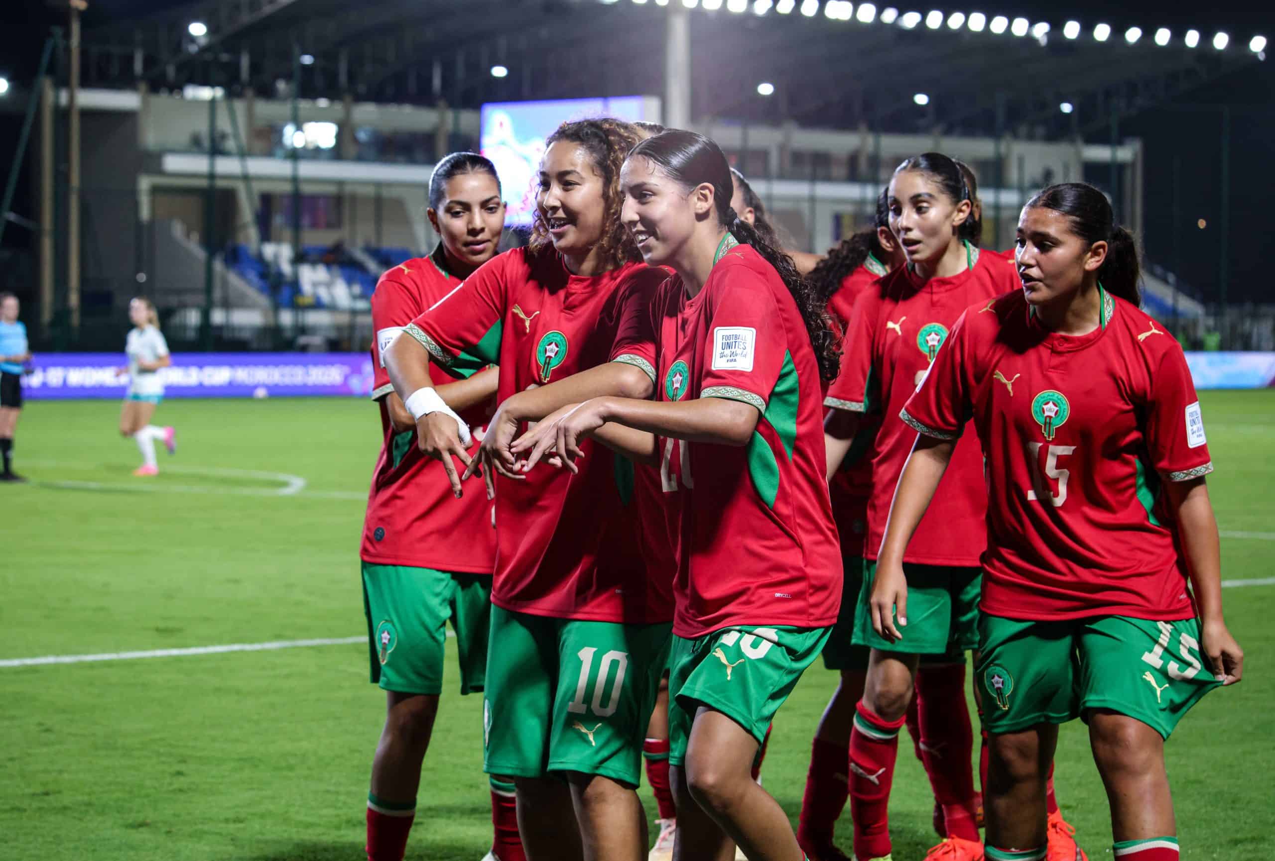 Les joueuses de l'équipe nationale marocaine féminine des moins de 17 ans lors d'un match de la Coupe du monde 2026