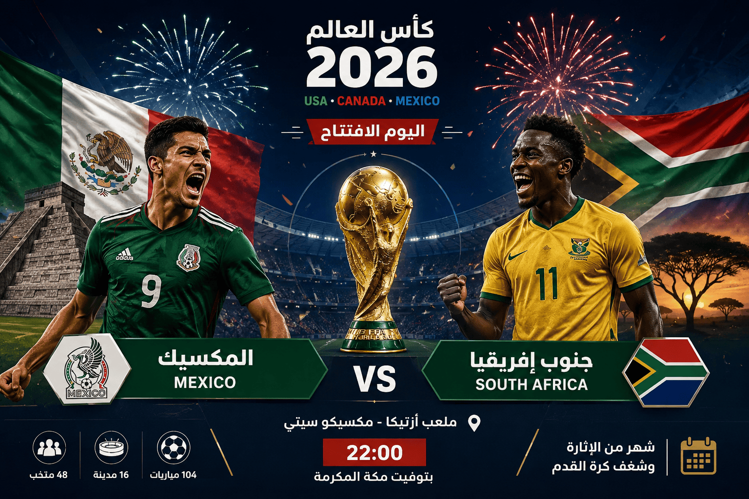 ‏كأس العالم 2026 ينطلق الليلة بقمة افتتاحية بين المكسيك وجنوب إفريقيا