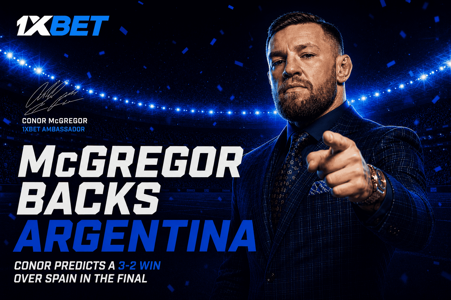 كونور مكجريجور يراهن بمبلغ 100,000 دولار على نتيجة نهائي كأس العالم عبر موقع 1xBet